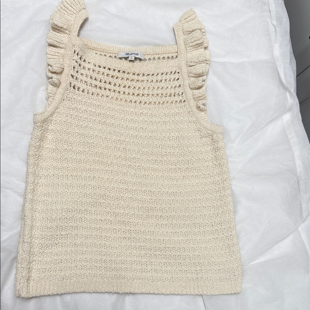 Madewell Cream Crochet Ruffle-Shoulder Tank
